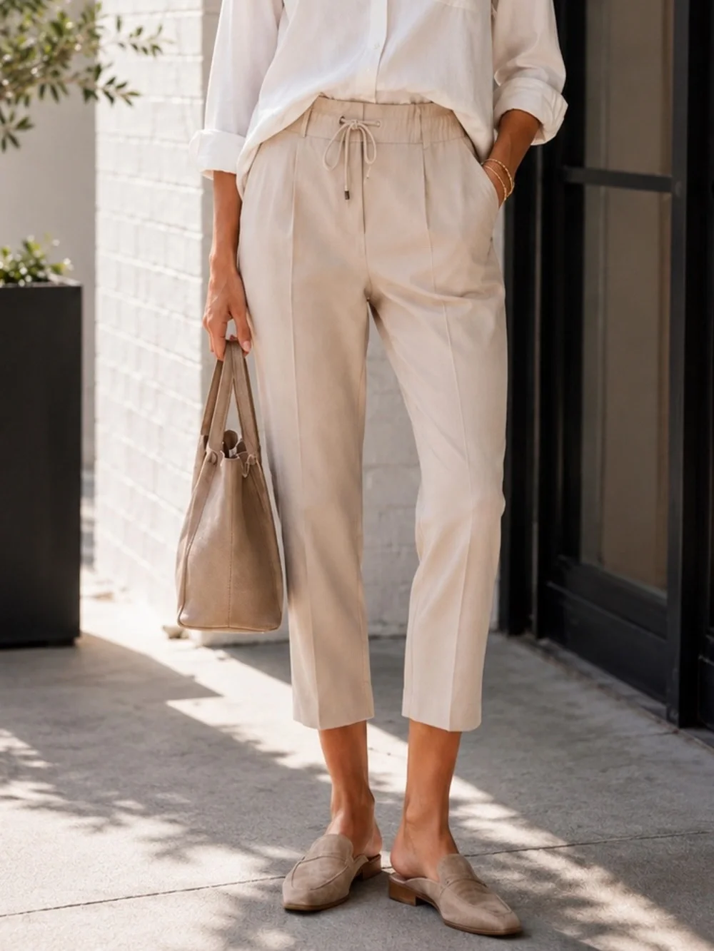 NWT ATM Anthony Thomas Melillo Crop Pull On Pants Beige Small
